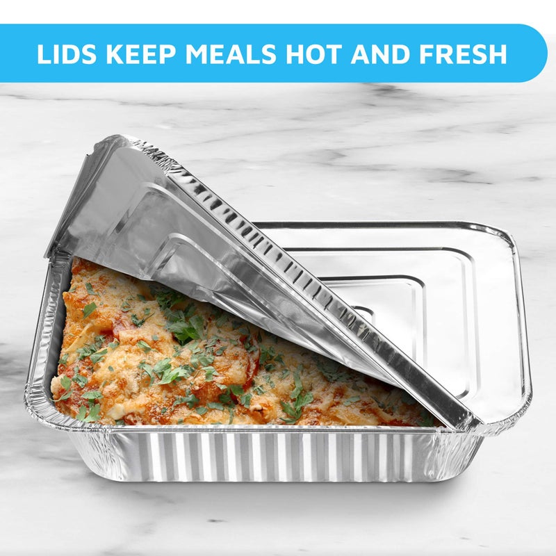 MontoPack 9x13 Aluminum Foil Half Size Roasting Pans with Lids | [20 Count] Premium Standard Size Chafing Tins for Baking, Catering & Roasting | Disposable Steam Table Trays | Great for Storing - Image 3
